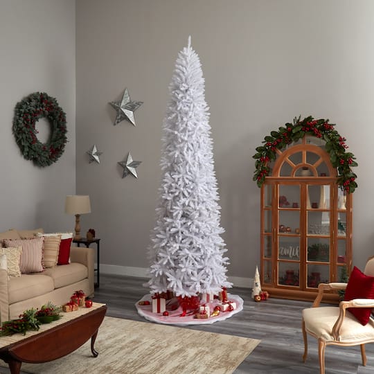 11ft. Pre-Lit Slim White Artificial Christmas Tree, Warm White LED Lights
